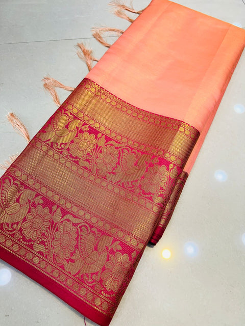 Groovy Pink Kanjivaram Silk Saree With Splendorous Blouse Piece Policona-Kanjivaram Silk Main image