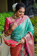 Load image into Gallery viewer, Breathtaking Sea Green Kanjivaram Silk Saree With Scintilla Blouse Piece Policona-Kanjivaram Silk