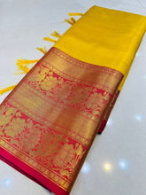 Load image into Gallery viewer, Captivating Yellow Kanjivaram Silk Saree With Fugacious Blouse Piece Policona-Kanjivaram Silk