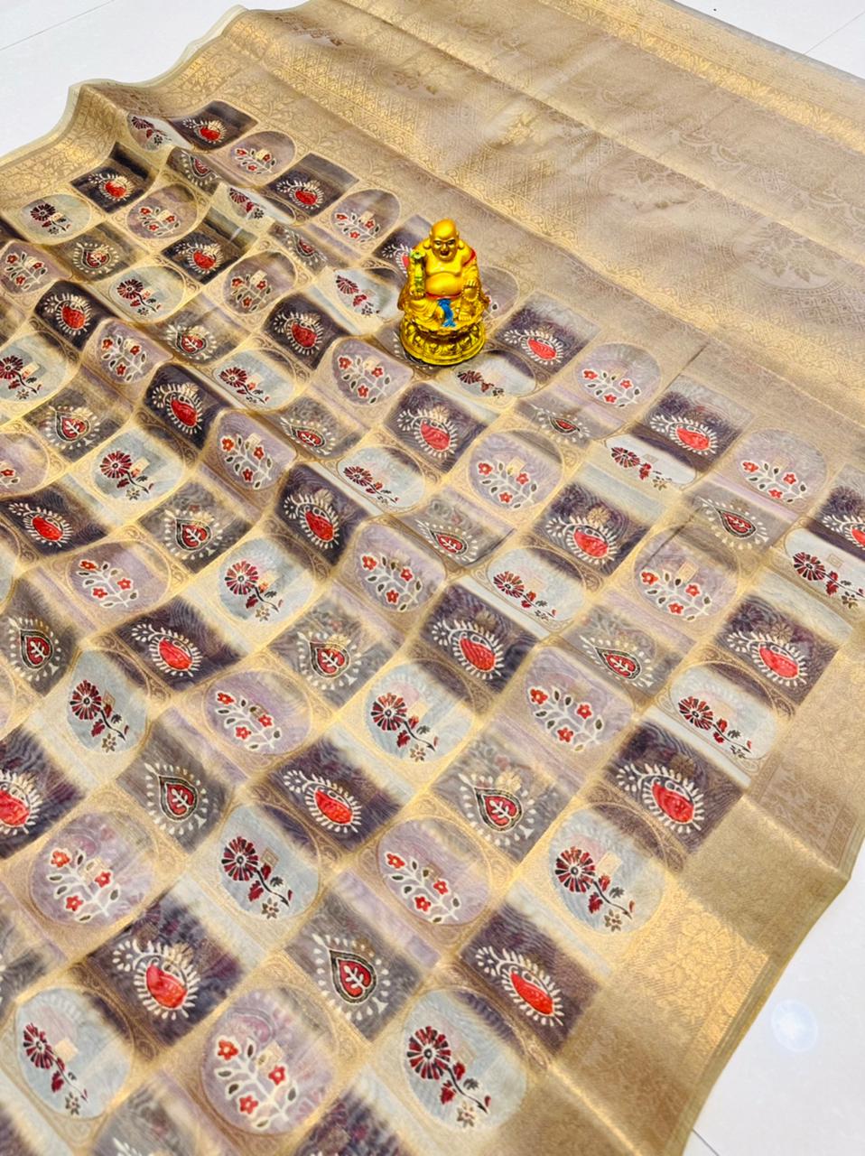 Amazing Beige Soft Patola Silk Saree with Desirable Blouse Piece Policona-Banarasi Silk