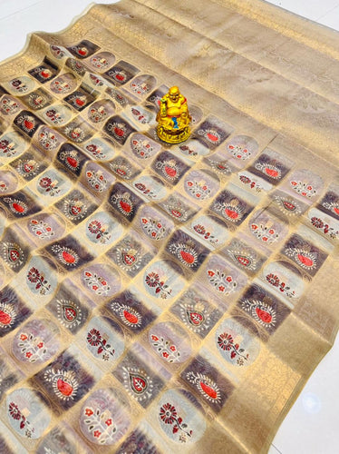 Amazing Beige Soft Patola Silk Saree with Desirable Blouse Piece Policona-Banarasi Silk