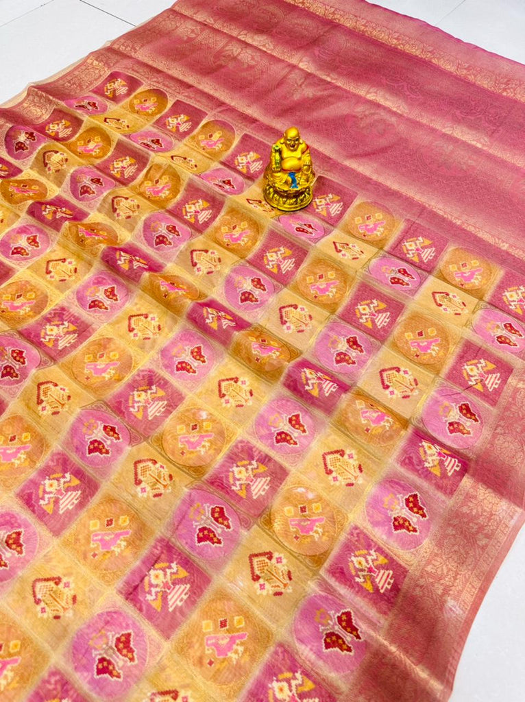 Phenomenal Pink Soft Patola Silk Saree with Captivating Blouse Piece Policona-Banarasi Silk