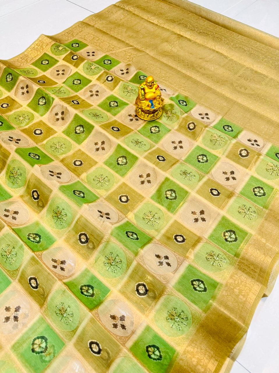 Girlish Pista Soft Patola Silk Saree with Inspiring Blouse Piece Policona-Banarasi Silk Main image