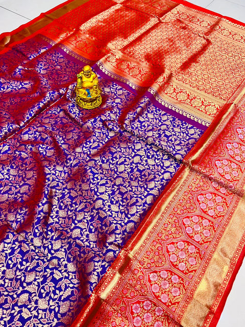 Groovy Royal Blue Kanjivaram Silk Saree With Ephemeral Blouse Piece Policona-Kanjivaram Silk Main image
