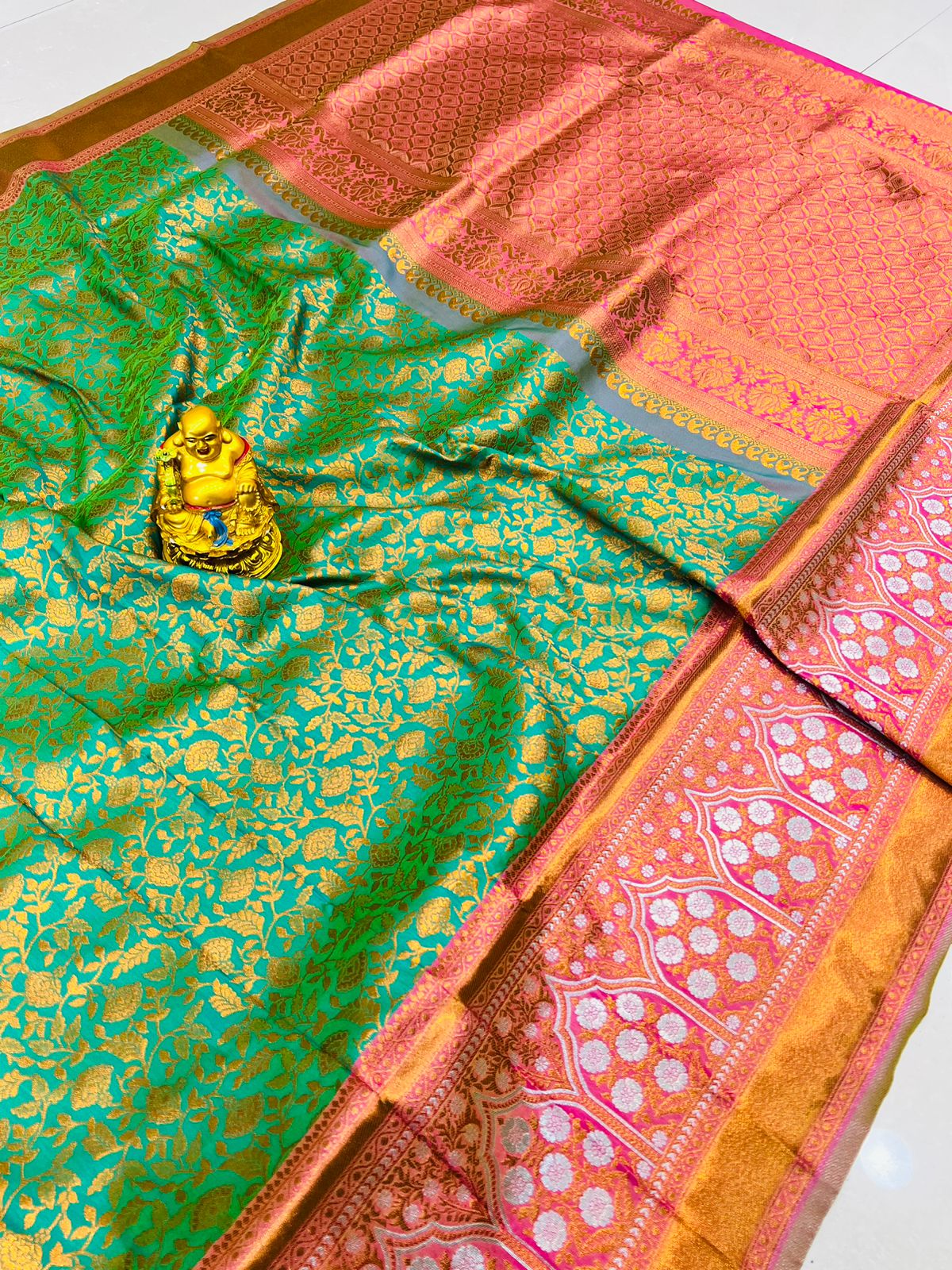Designer Sea Green Kanjivaram Silk Saree With Murmurous Blouse Piece Policona-Kanjivaram Silk Main image