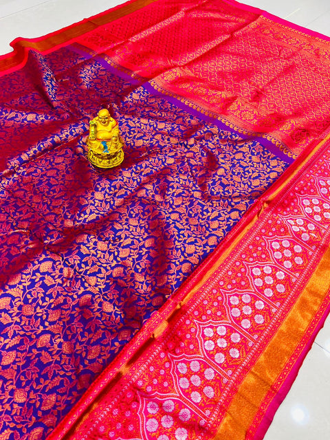 Charming Royal Blue Kanjivaram Silk Saree With Staggering Blouse Piece Policona-Kanjivaram Silk Main image