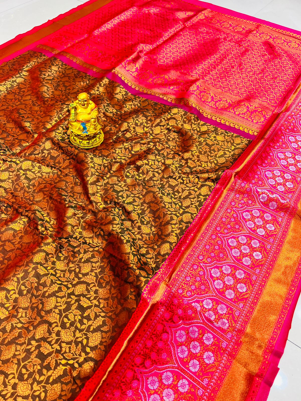 Capricious Brown Kanjivaram Silk Saree With Felicitous Blouse Piece Policona-Kanjivaram Silk Main image