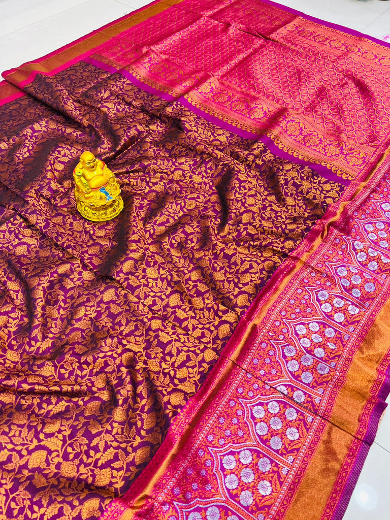 Wonderful Purple Kanjivaram Silk Saree With Improbable Blouse Piece Policona-Kanjivaram Silk