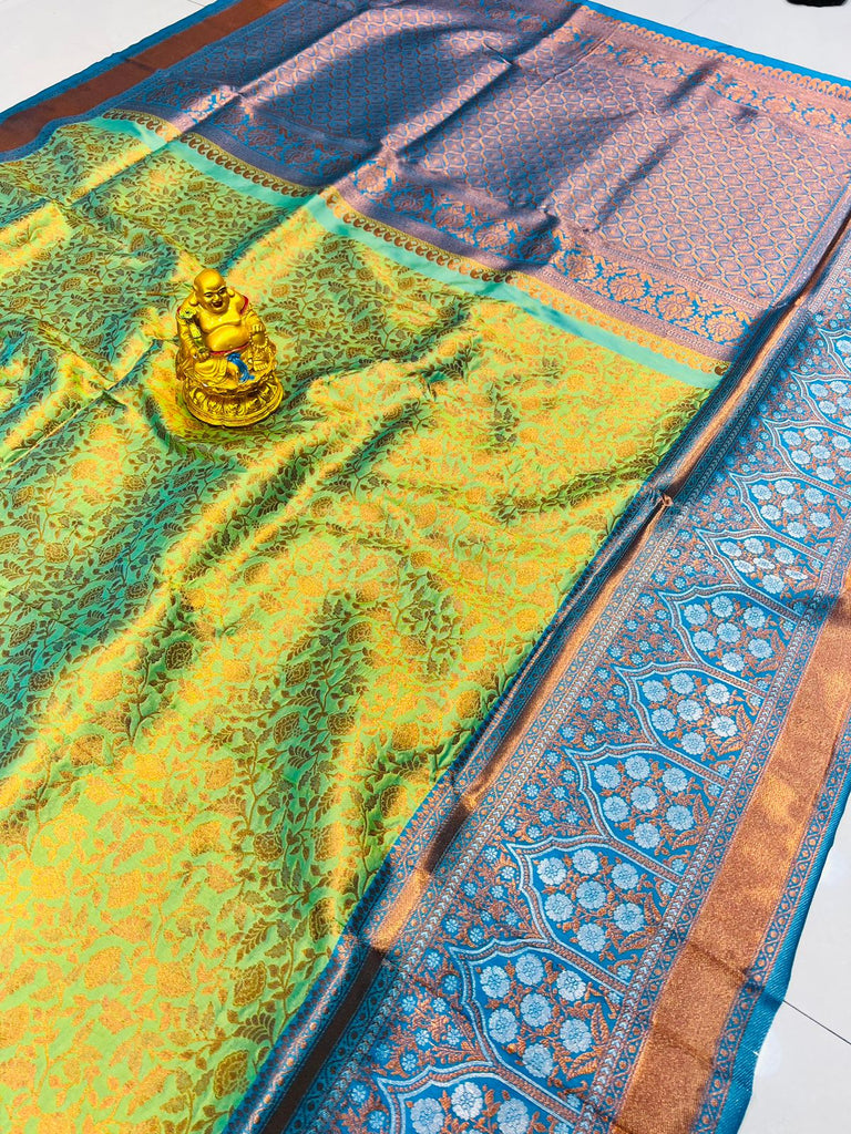 Lovely Perrot Kanjivaram Silk Saree With Sumptuous Blouse Piece Policona-Kanjivaram Silk