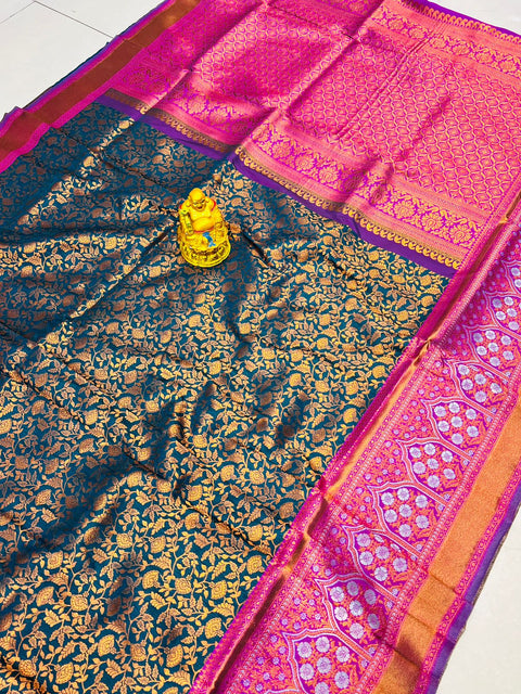 Jazzy Navy Blue Kanjivaram Silk Saree With Dissemble Blouse Piece Policona-Kanjivaram Silk Main image