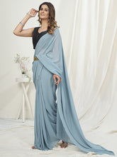 Load image into Gallery viewer, Powder Blue Ready to Wear One Minute Saree In Satin Silk ClothsVilla