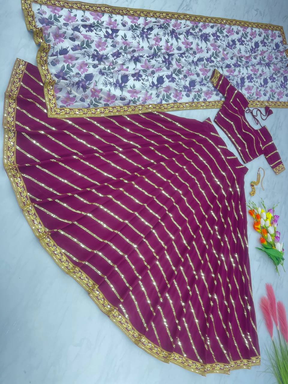 Precious Embroidery Sequence Work Wine Color Lehenga Choli Clothsvilla