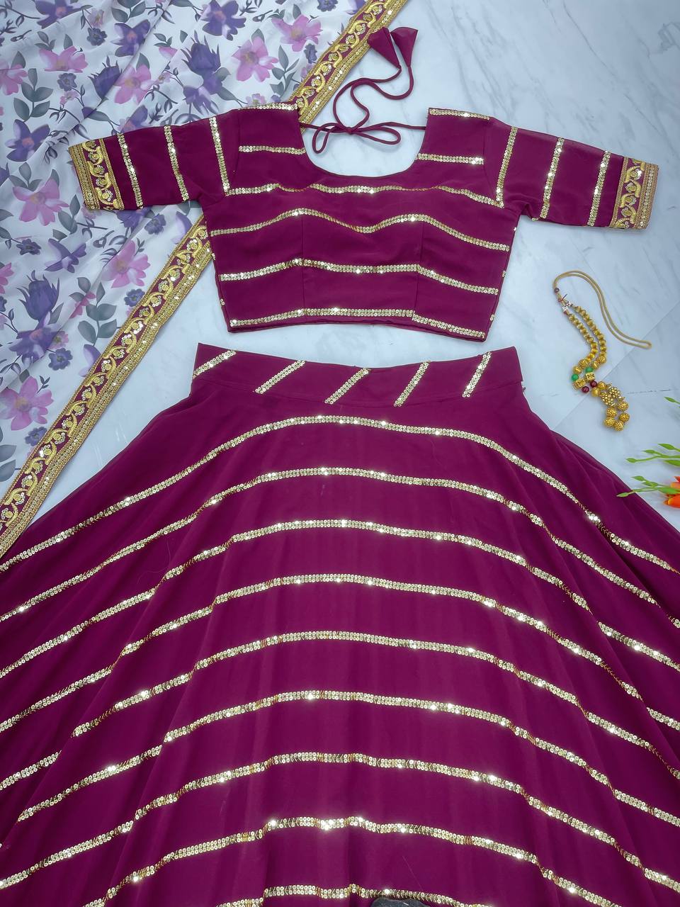 Precious Embroidery Sequence Work Wine Color Lehenga Choli Clothsvilla