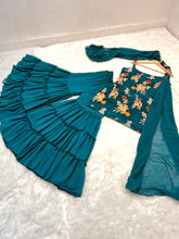 Load image into Gallery viewer, Precious Teal Blue Color Embroidery Work Sharara Suit Clothsvilla