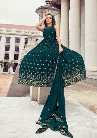 Precious Teal Blue Color Thread Sequence Work Gown Clothsvilla