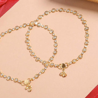 Preet Gold Anklets for Girls & Women. Brass Anklet (Pack of 2) ClothsVilla