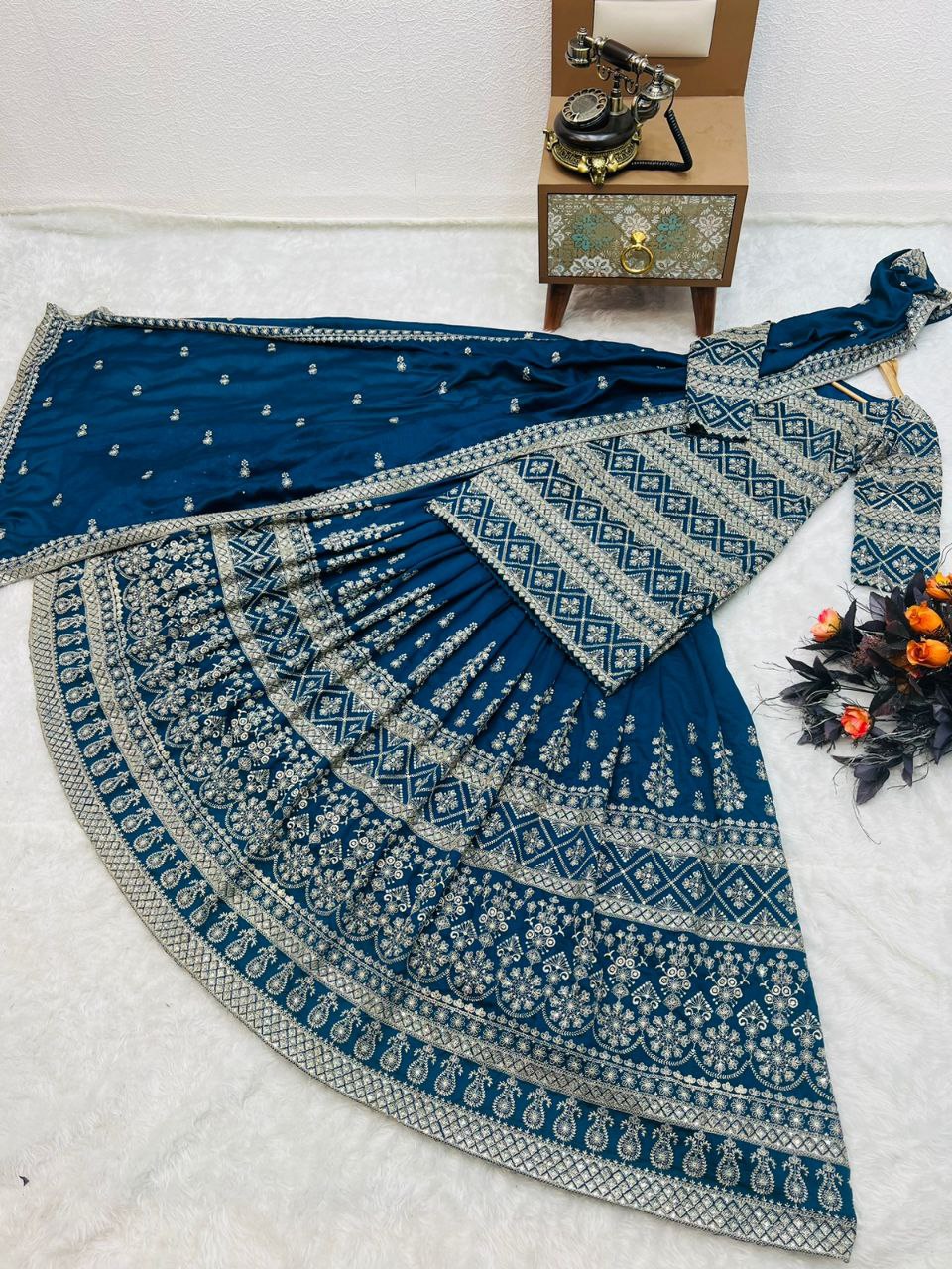 Preferable Teal Blue Color Sequence Embroidered Lehenga With Top Clothsvilla