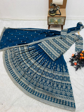 Preferable Teal Blue Color Sequence Embroidered Lehenga With Top Clothsvilla