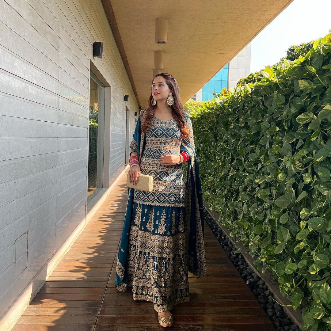 Preferable Teal Blue Color Sequence Embroidered Lehenga With Top Clothsvilla