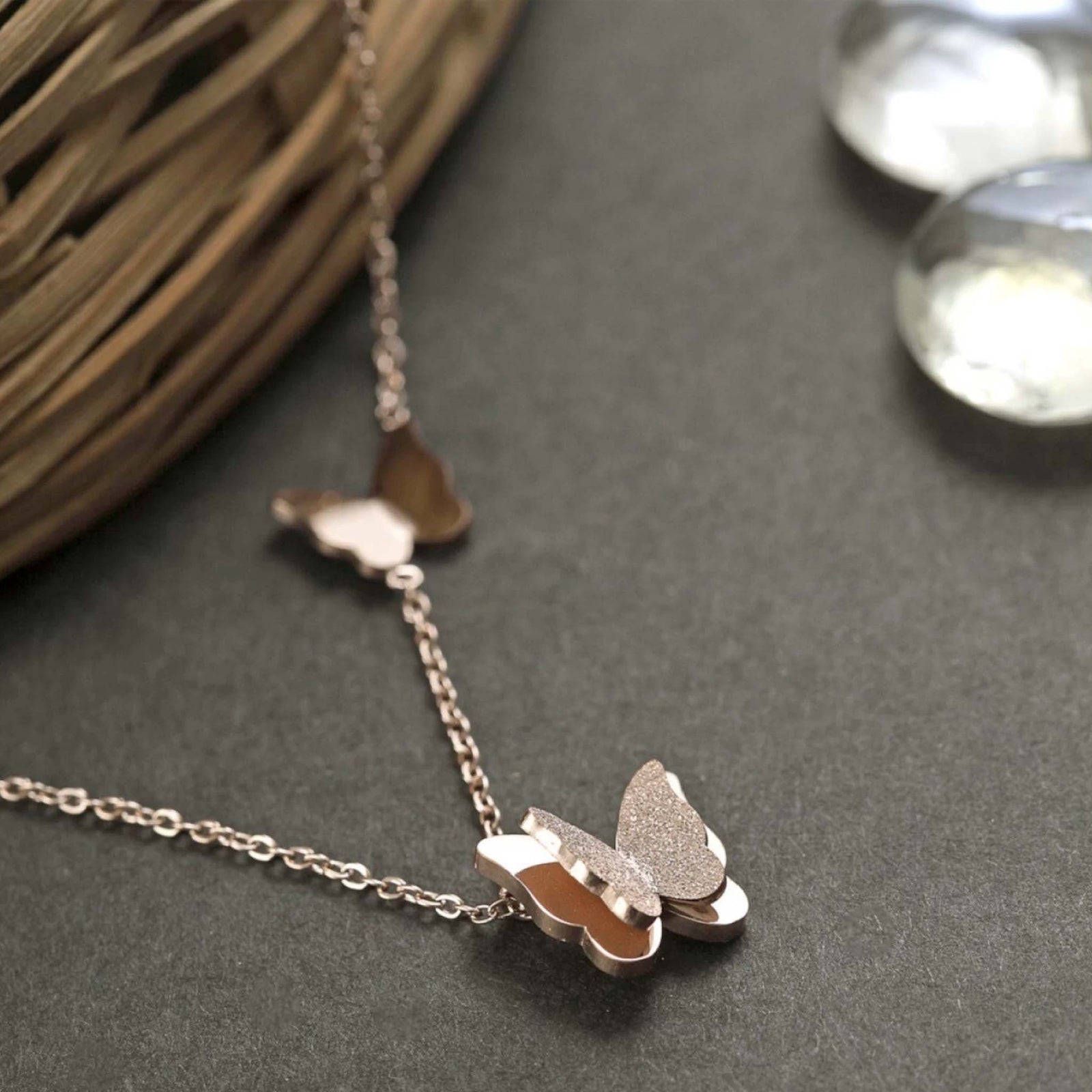 Premium Iconic Crystal Butterfly for Girls Women Brass Pendant Set ClothsVilla