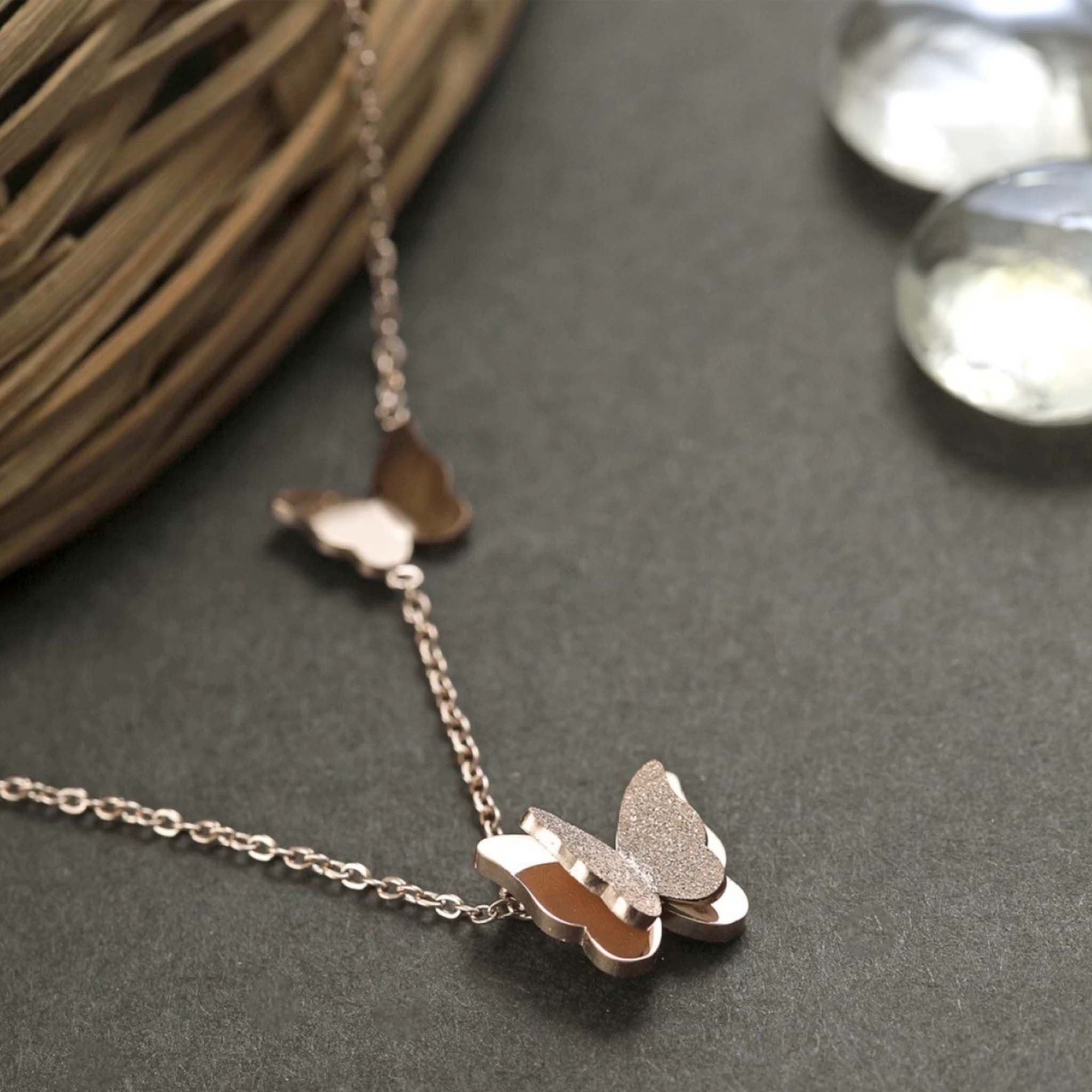 Premium Iconic Crystal Butterfly for Girls Women Brass Pendant Set ClothsVilla