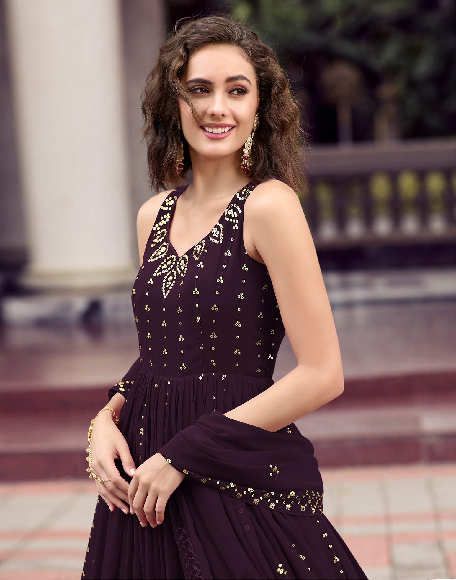 Pretty Purple Color Thread Sequence Work Gown Clothsvilla