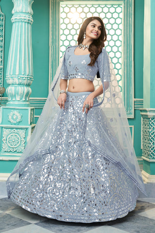 Pretty Sky Blue Gota Patti Embroidered Georgette Party Wear Lehenga Choli ClothsVilla