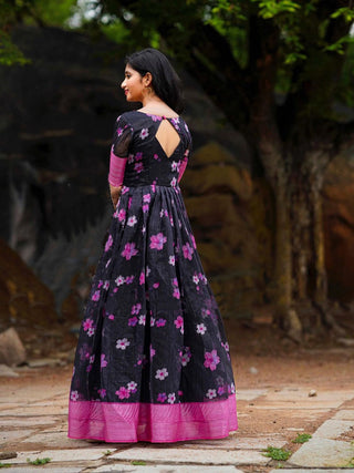 Wine Color Soft Cotton Gown With Print And Weaving Border Work Clothsvilla
