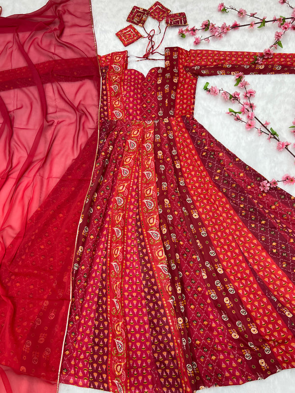 Printed Maslin Anarkali With Georgette Dupatta Clothsvilla