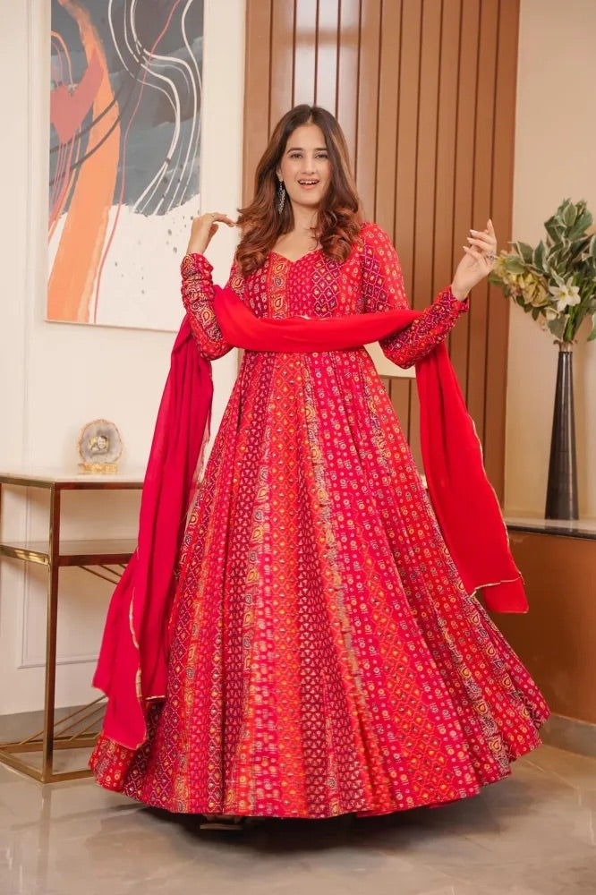 Printed Maslin Anarkali With Georgette Dupatta Clothsvilla