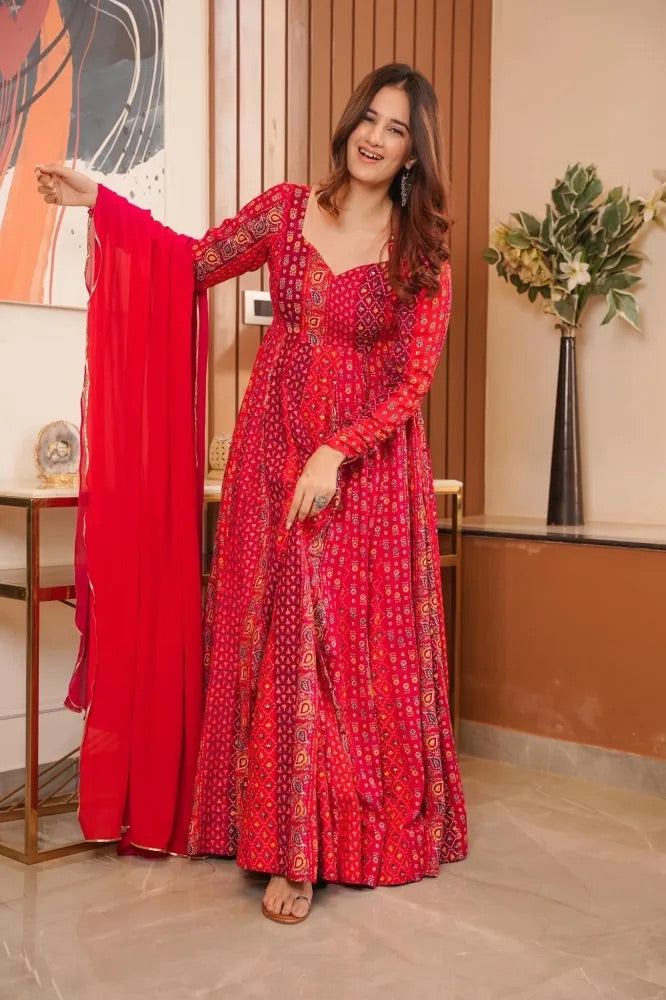 Printed Maslin Anarkali With Georgette Dupatta Clothsvilla