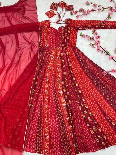 Printed Maslin Anarkali With Georgette Dupatta Clothsvilla