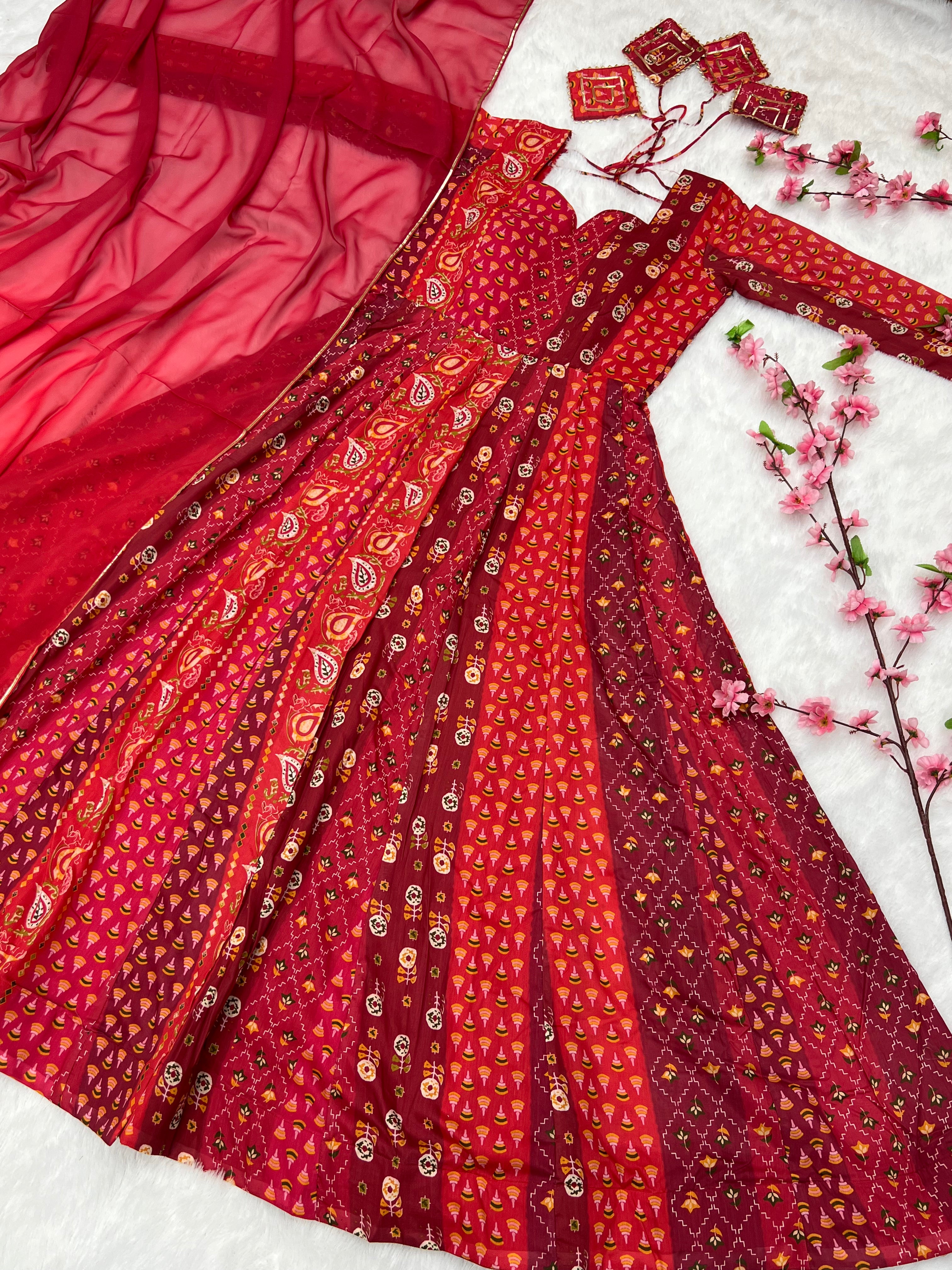 Printed Maslin Anarkali With Georgette Dupatta Clothsvilla
