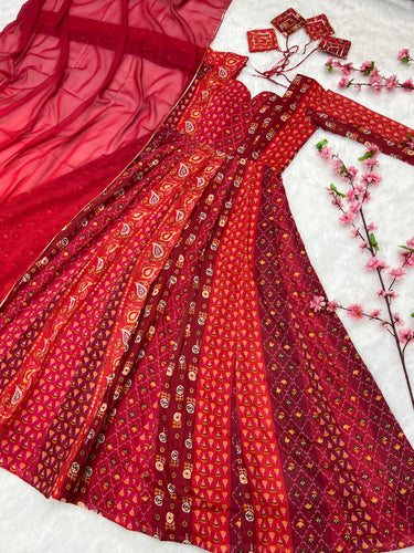 Printed Maslin Anarkali With Georgette Dupatta Clothsvilla