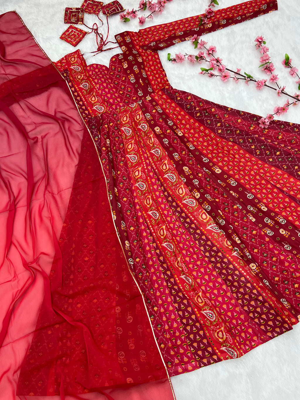 Printed Maslin Anarkali With Georgette Dupatta Clothsvilla