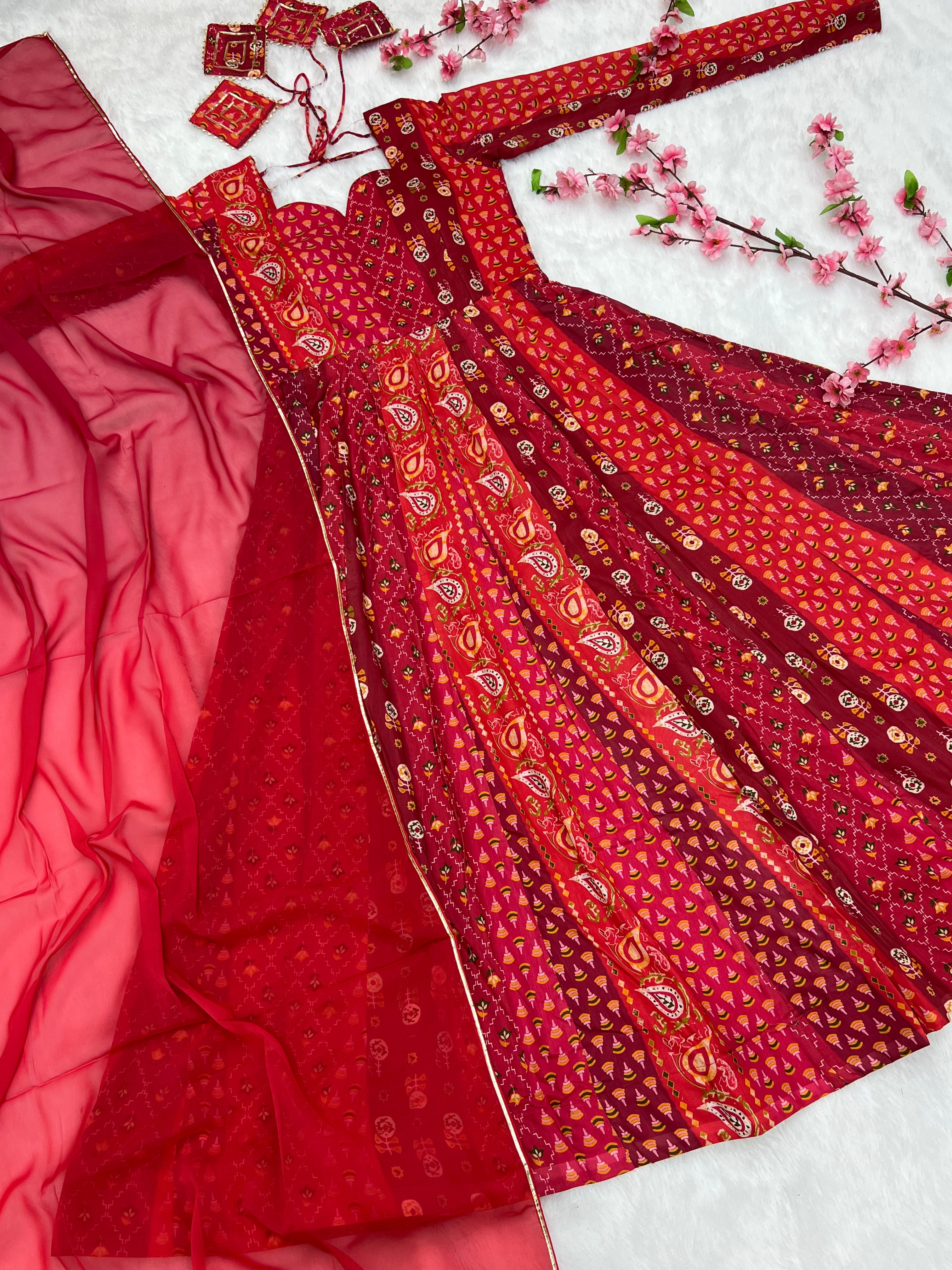 Printed Maslin Anarkali With Georgette Dupatta Clothsvilla