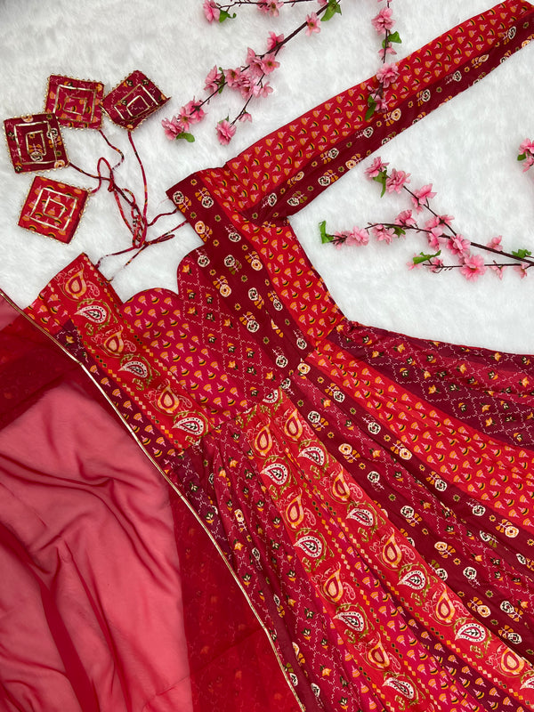 Printed Maslin Anarkali With Georgette Dupatta Clothsvilla