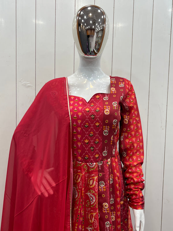 Printed Maslin Anarkali With Georgette Dupatta Clothsvilla