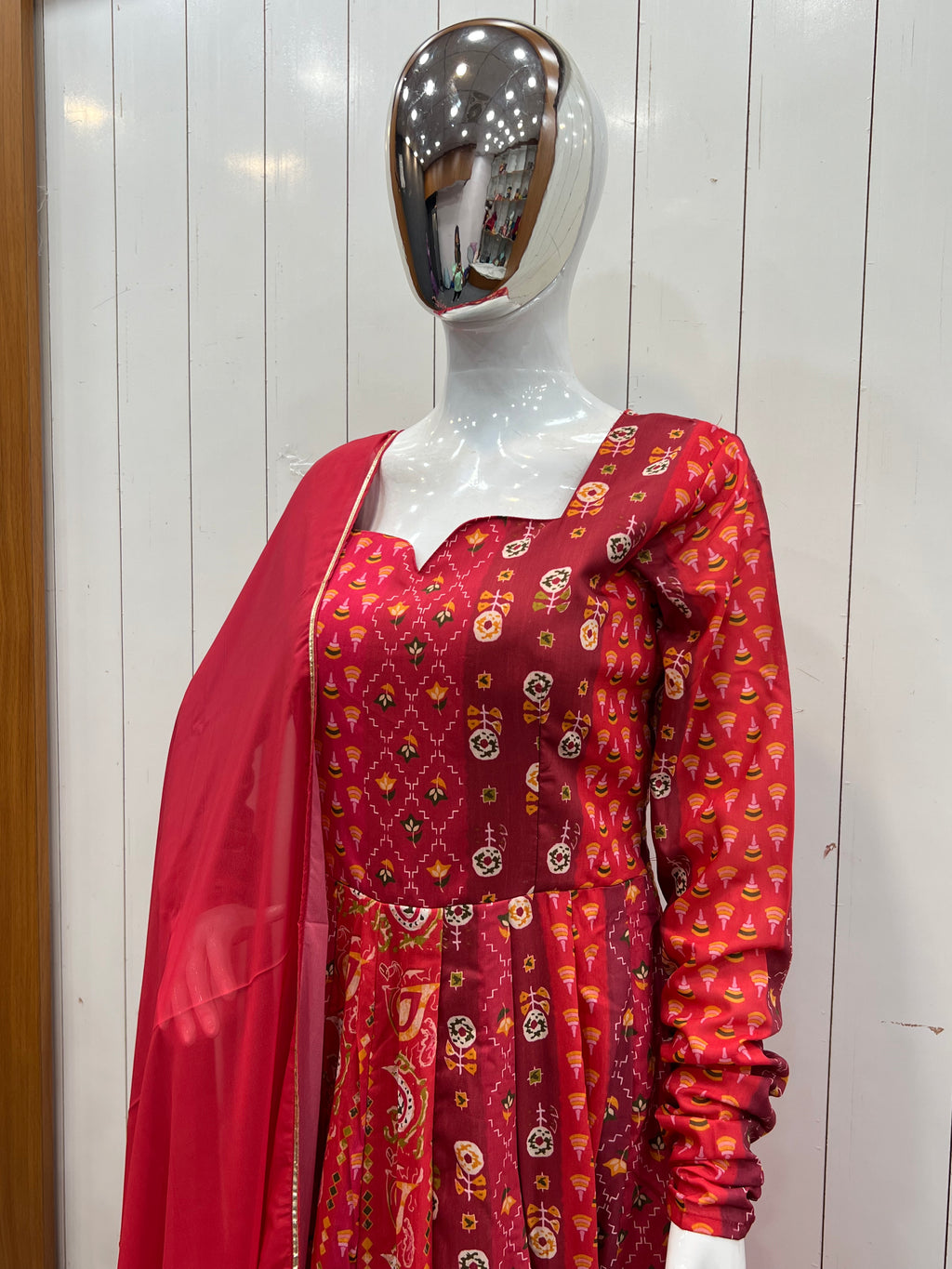 Printed Maslin Anarkali With Georgette Dupatta Clothsvilla