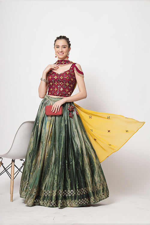 Printed Style Contrast Color Wholesale Rate Lehenga Choli Collection ClothsVilla.com