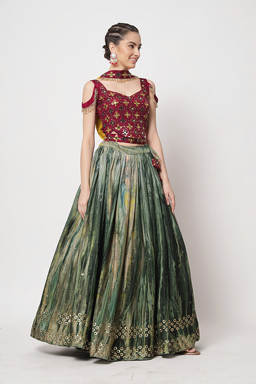 Printed Style Contrast Color Wholesale Rate Lehenga Choli Collection ClothsVilla.com