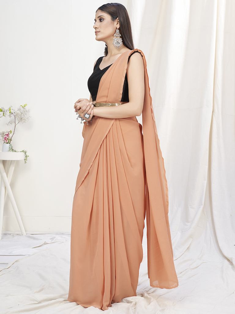 Puce Pink Pre-Stitched Blended Silk Saree ClothsVilla