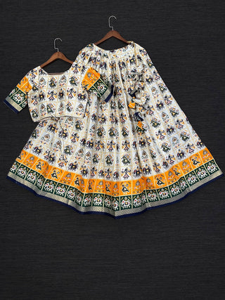Navy Blue Color Foil And Printed Pure Cotton Lehenga Choli With Bandhej Silk Dupatta Clothsvilla