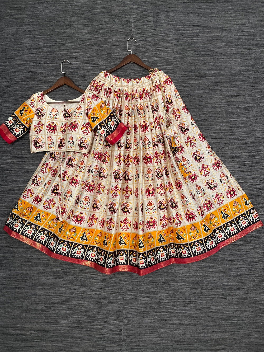 Red Color Foil And Printed Pure Cotton Lehenga Choli With Leheriya Bandhej Dupatta Clothsvilla