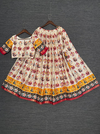 Red Color Foil And Printed Pure Cotton Lehenga Choli With Leheriya Bandhej Dupatta Clothsvilla