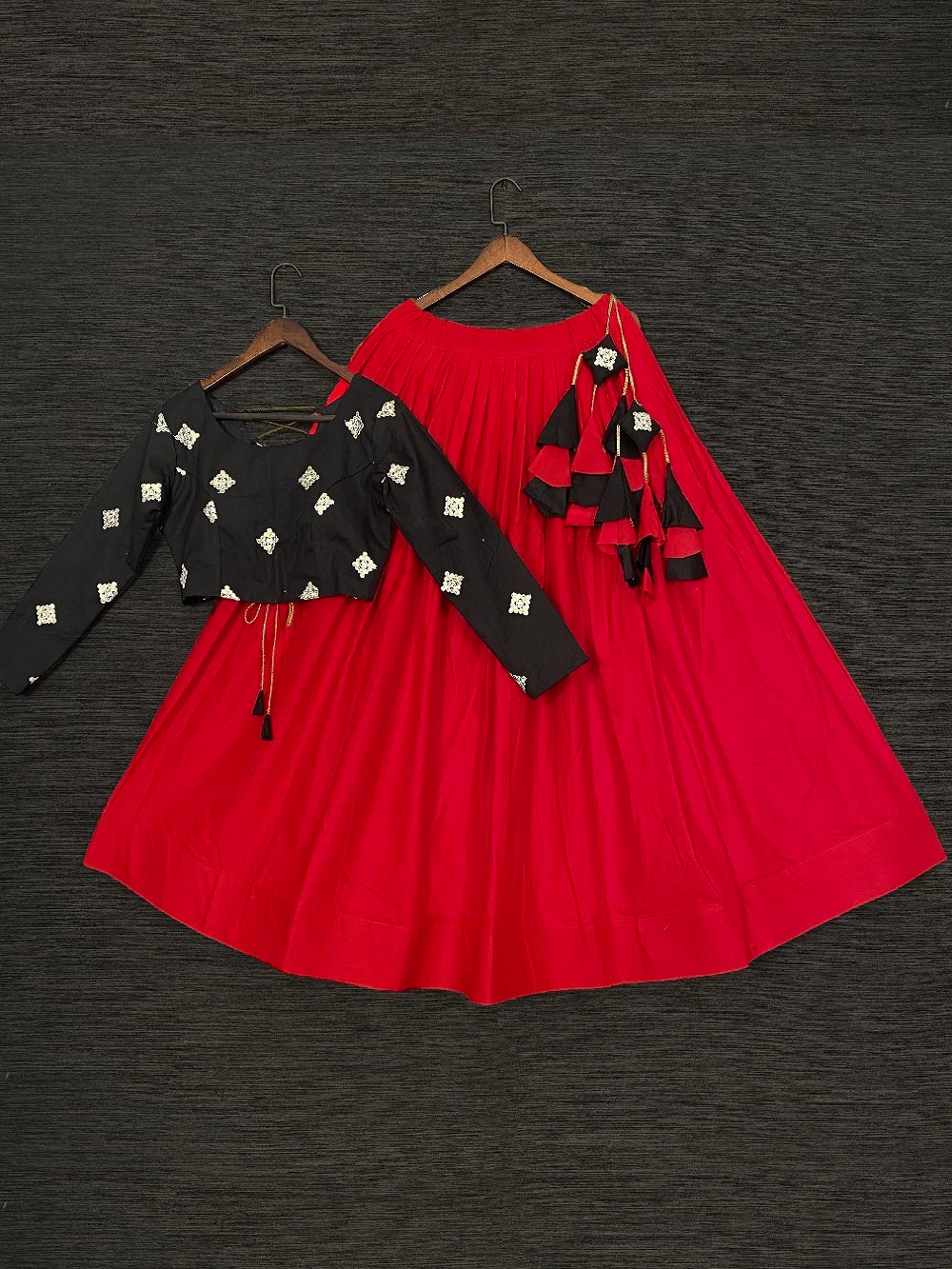 Red Color Pure Cotton Crop Top Latest Lehenga Choli Clothsvilla
