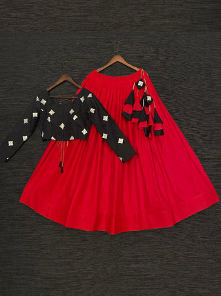Red Color Pure Cotton Crop Top Latest Lehenga Choli Clothsvilla