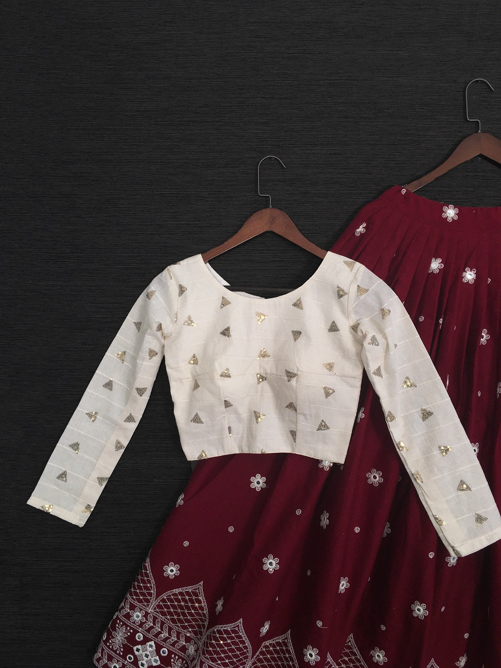 Maroon Color Pure Cotton Lucknowi Work Crop Top Lehenga Choli Clothsvilla