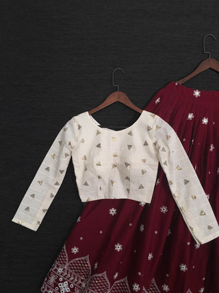 Maroon Color Pure Cotton Lucknowi Work Crop Top Lehenga Choli Clothsvilla