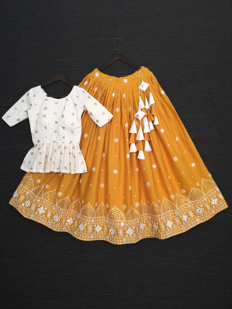 Mustard Color Lucknowi Thread Work Pure Cotton Lehenga Choli Clothsvilla